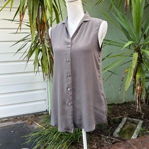 Amina Rubinacci Silk Gray Button Down Blouse